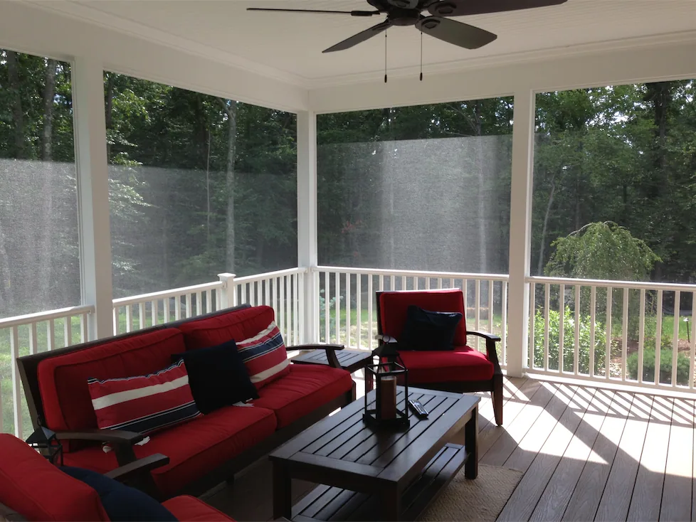 Screened porch interior looking out through Snapp Screen System mesh